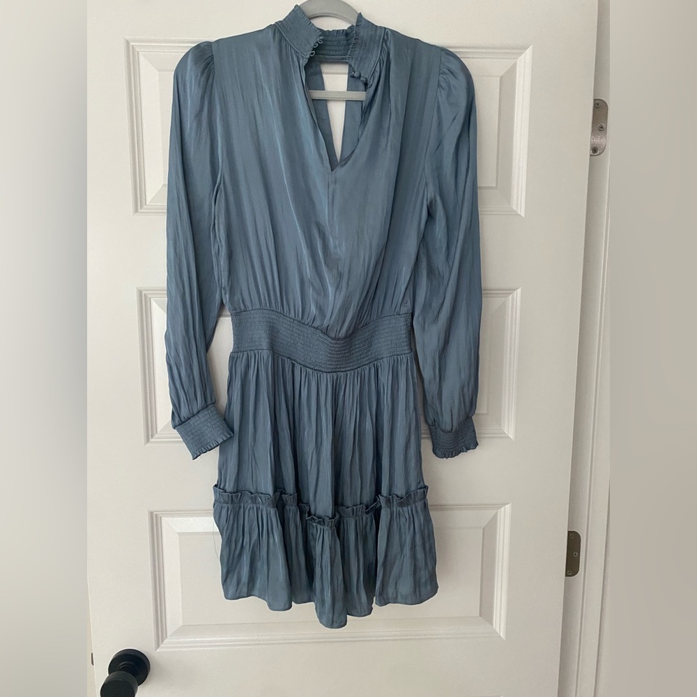 Blue intermix mock neck mini dress